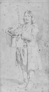 A young Savoyard holding an oboe and a marmot in its case